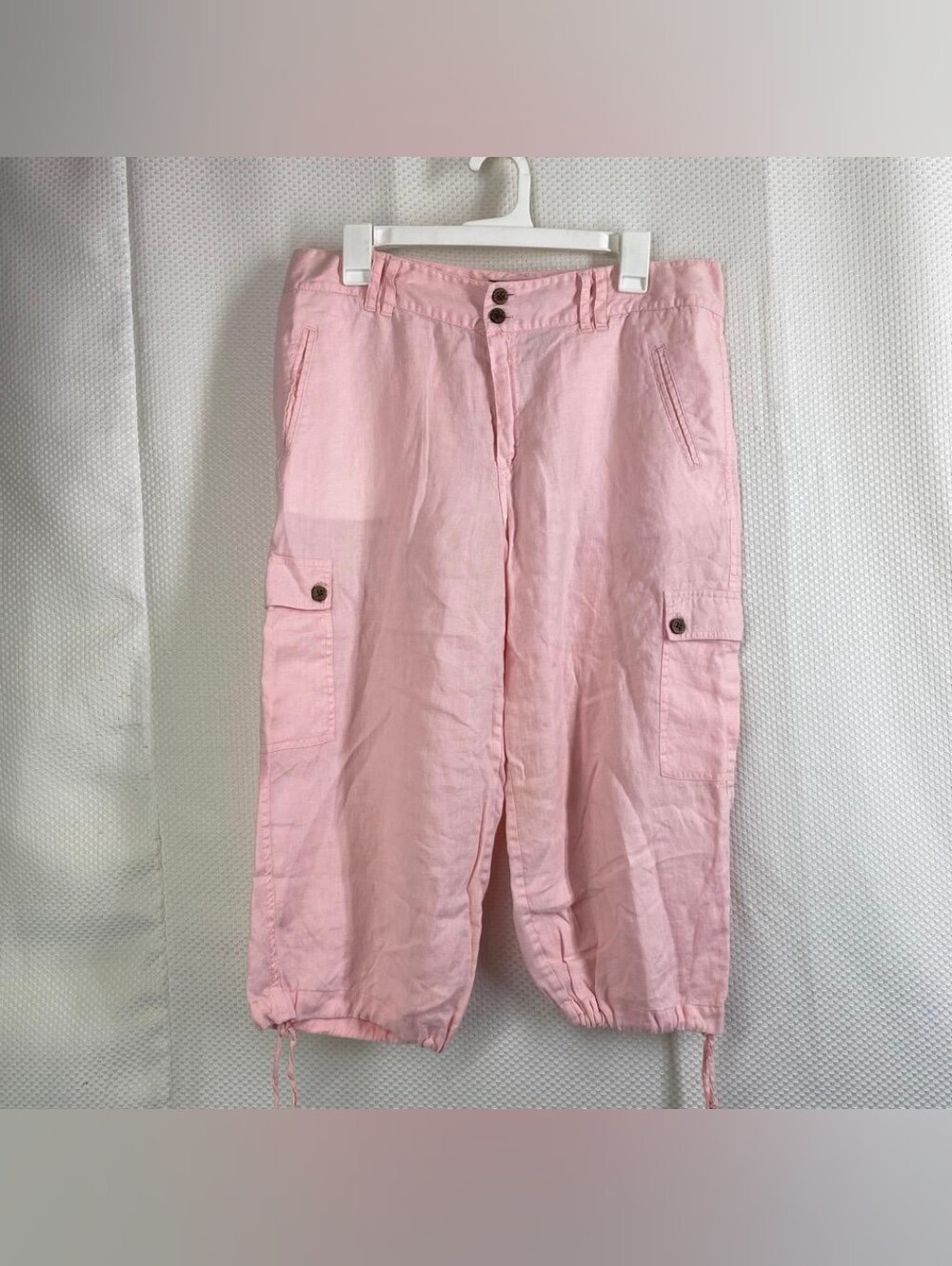 Caribbean Joe Pink Linen Cargo Capri Pants Women's Size 14P
